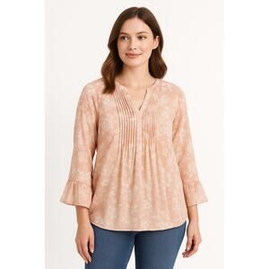 Romantic Blush Floral Blouse Charter Club Women’s XL Flowy Boho Top